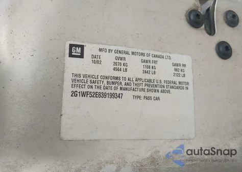 2003 Chevrolet Impala from USA, damaged, VIN 2G1WF52E839199347